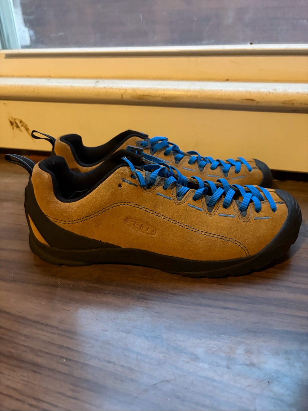 Keen "Jasper" Brown Suede Athletic Shoe with Blue Laces